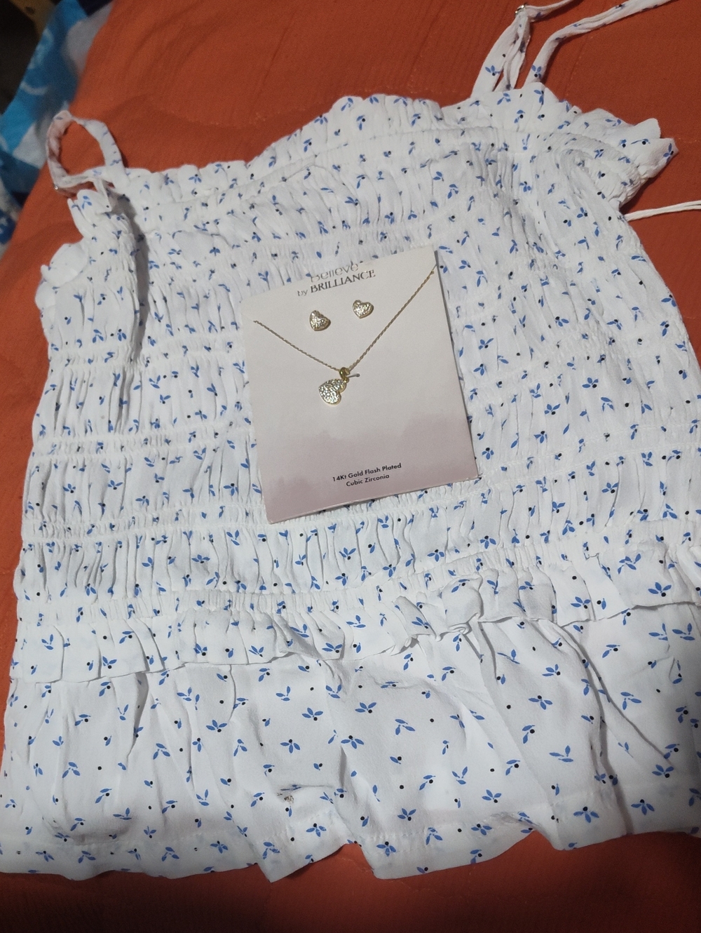White Smocked Floral Ruffle Tank Top withJewelry